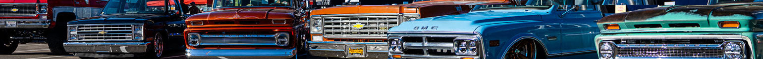 Chevy C10 Trucks, three genertations plus a K5 Blazer at Dino's Git Down Car Show 2023. Phoenix Arizona.