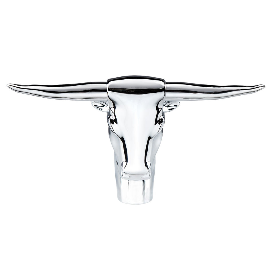 Die-Cast Long Horn Bull Hood Ornament - Chrome