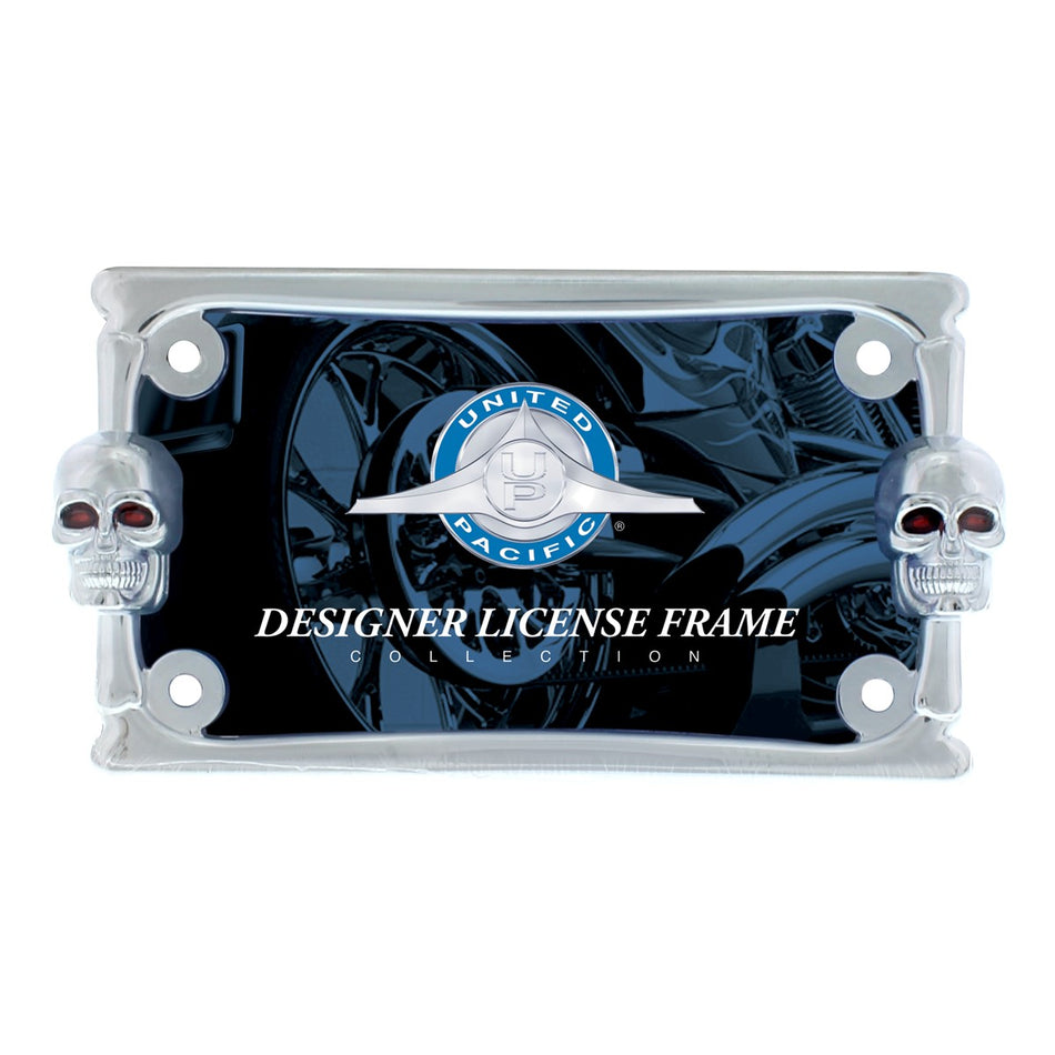 Two Skull Motorcycle License Plate Frame - Chrome